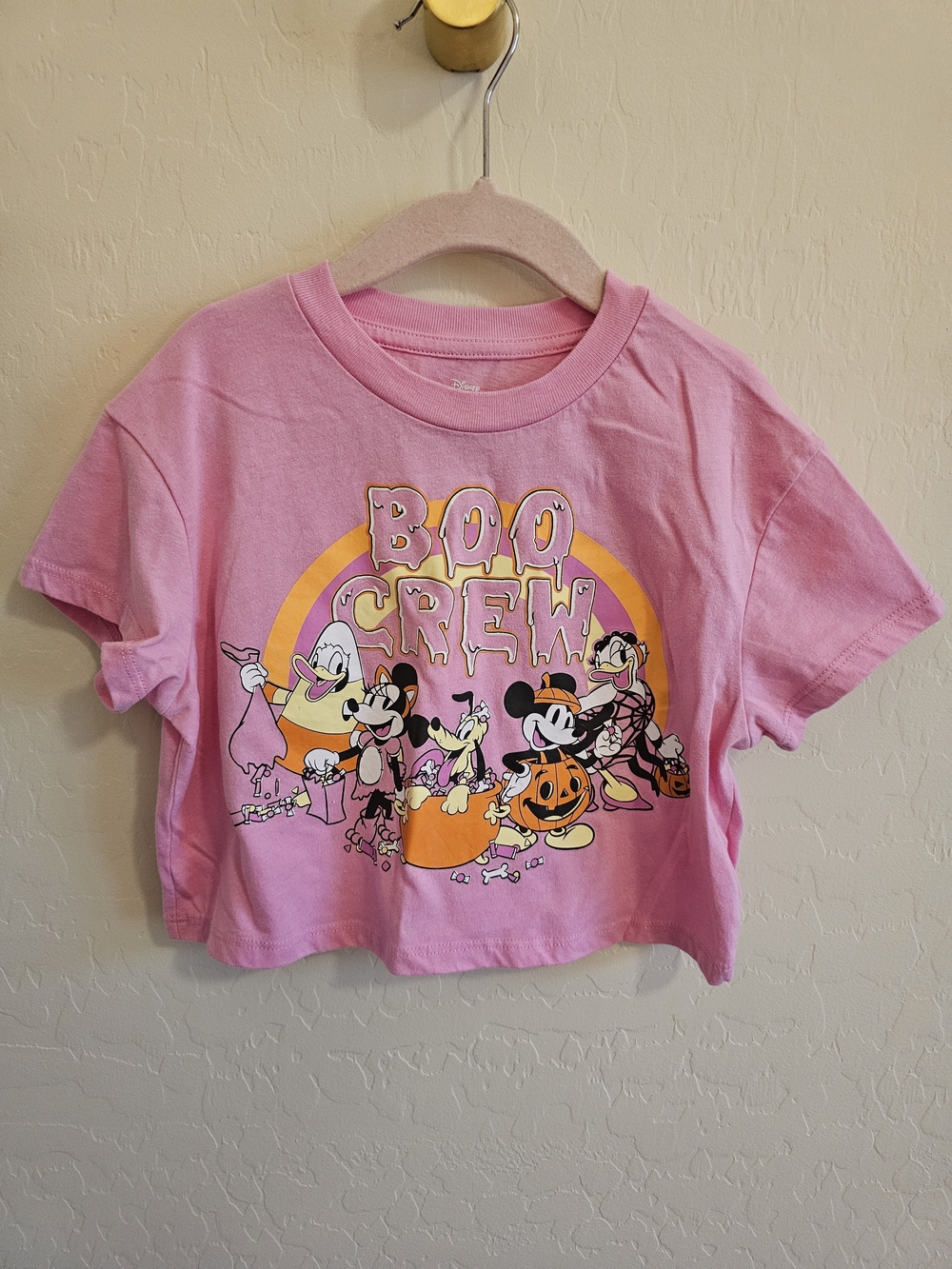 Disney Girls' Pink 'Boo Crew' Halloween Croppes Graphic Tee XS 4-5